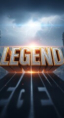 The word legend appears in bold 3d letters with a dramatic storm backdrop.