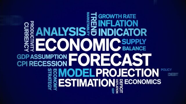 Economic Forecast animated word cloud-text design animation tag kinetic typography seamless loop.