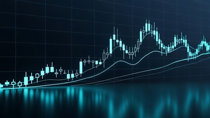 Abstract financial chart with glowing lines and reflections for business analysis.