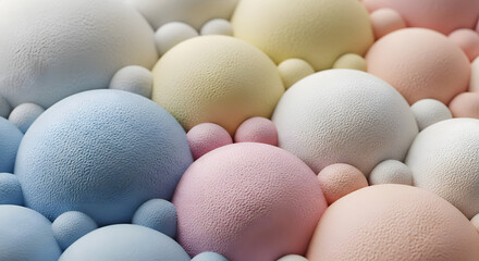 Textured pastel spheres abstract background, colorful soft bubbles