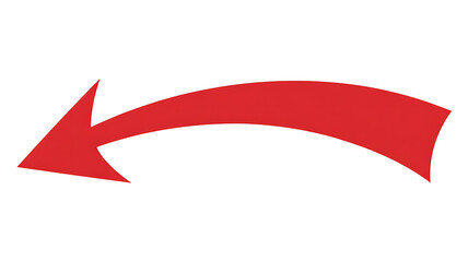 A red curved arrow pointing to the left isolated on white background, indicating direction or navigation