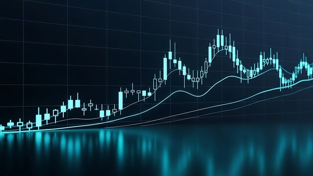Abstract financial chart with glowing lines and reflections for business analysis.