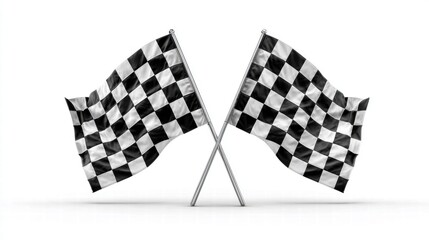 Fototapeta premium Checkered flags crossed against a white background, symbolizing victory.