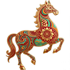 Decorative golden horse with patterns