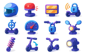 Indicator scooter absorber mirrors safety vector icon light stability icons lock helmet