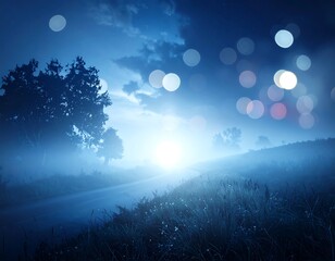 Fototapeta premium Serene nighttime scene with a bright light on a country road