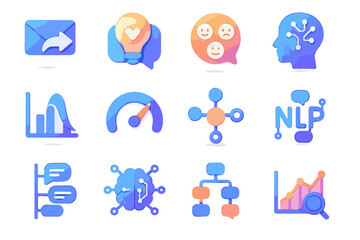 Model set icon learning intent vector context bubble icons reply ai analysis