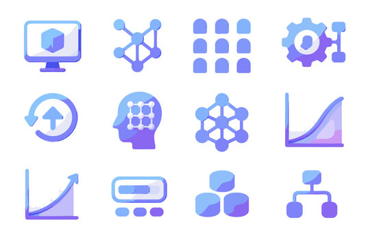 Optimization vector gear algorithm recognition ai icon graph set training knowledge model