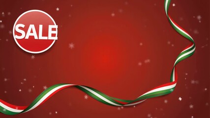 Festive Red Background with Falling Snowflakes and Animated Sale Ribbon Perfect for Christmas and Holiday Season Promotions - Powered by Adobe