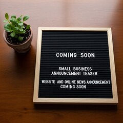 Small business announcement teaser: coming soon for website and online news.