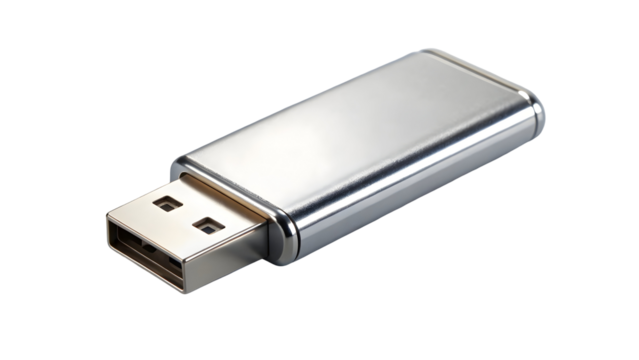 Sleek silver USB drive for secure data storage and file transfer, ideal for professional presentations and convenient backup solutions with modern design
