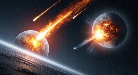 Cosmic collision: fiery meteor impacts on twin planets in a celestial showdown