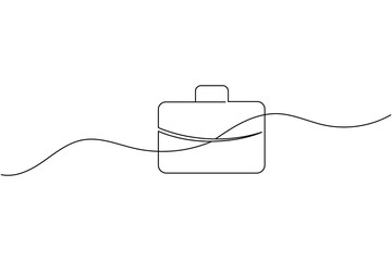Continuous line drawing of business briefcase with abstract waves