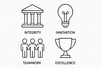 Core Values Icons: A set of elegantly drawn icons representing core values integral to professional excellence. Highlighting attributes like integrity, innovation, teamwork, and excellence.