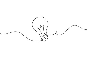 Continuous line drawing of lightbulb, symbolizing great new ideas
