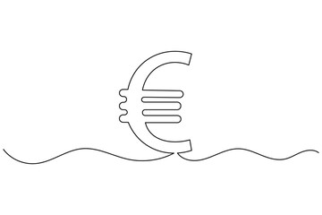 Minimalist one line art euro symbol concept on a wavy line.