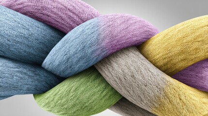 Close up of braided rope in multiple colors on a transparent background