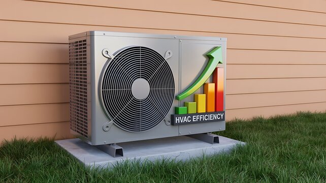 Hvac efficiency improvement with outdoor cooling unit and energy performance graph
