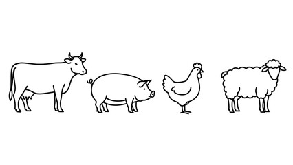 Fototapeta premium Minimal farm animal outline set