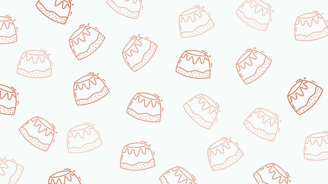 Flickering pudding line art outlines dessert animated seamless loop pattern on a white background. Perfect for food and dessert themed brochure, social media and more 