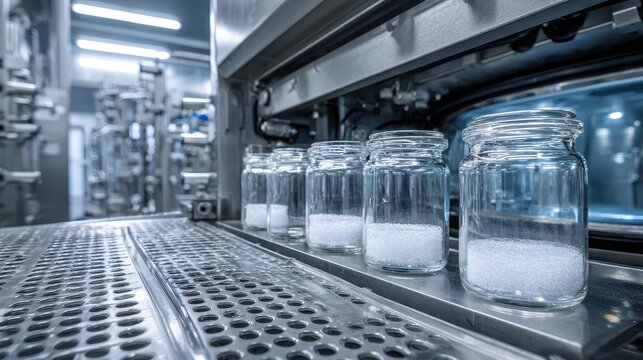 Freeze drying process in a lyophilization facility for pharmaceutical products located in a modern industrial setting