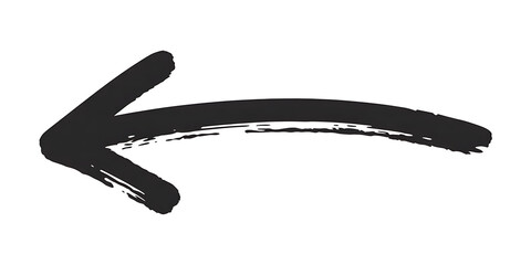 Hand drawn black arrow pointing left isolated on white background, artistic and directional