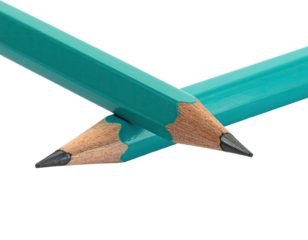 Two teal pencils crossing, sharpened tips