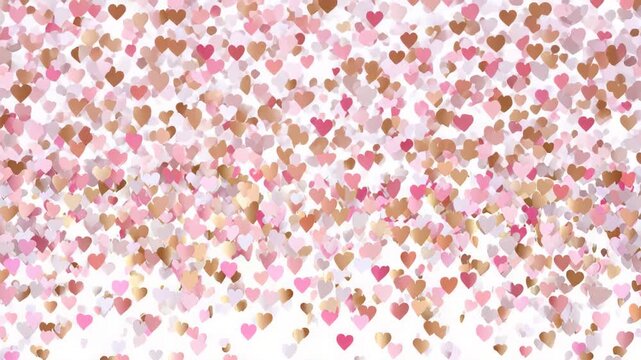 Romantic confetti falling hearts background animation with pink and gold tones