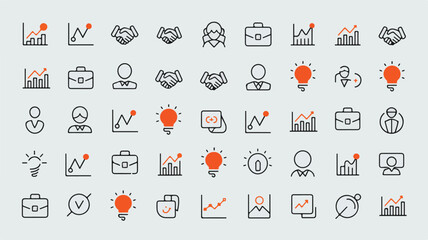 Collection of Business and Finance Icons on a White Background