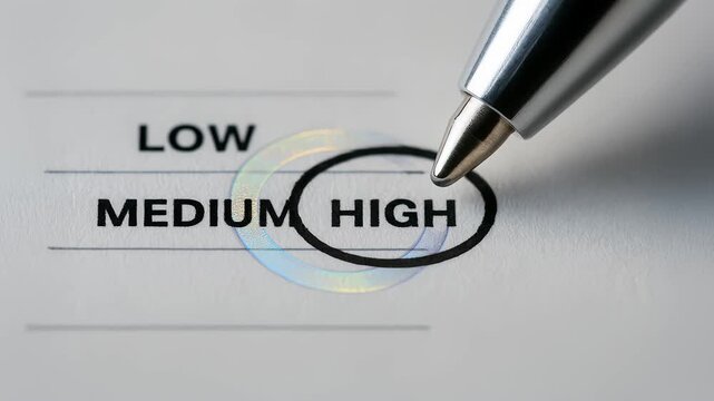 High value retirement time marked with pen on paper form indicating high priority medium low circle marker levels for future financial planning