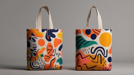 Stylish durable tote bag design for festivals featuring vibrant colors and playful patterns suitable for outdoor events