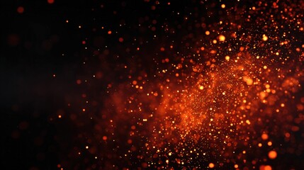 Abstract fiery background with glowing particles and bokeh effect