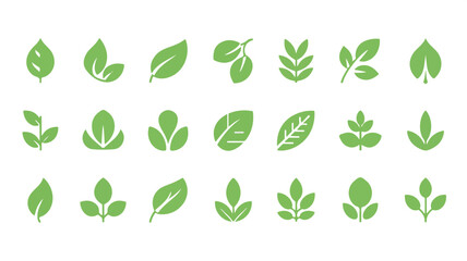 A Collection of 20 Minimalist Green Leaf Icons Representing Nature and Growth
