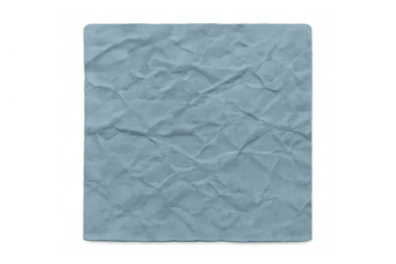 Crumpled blue square paper texture with creased surface, adding a grunge and distressed element, transparent background