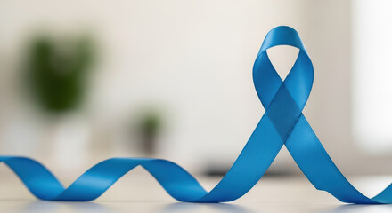 Prostate Cancer Awareness Month ribbon lies against a blurred background to promote support for health and patient well-being.