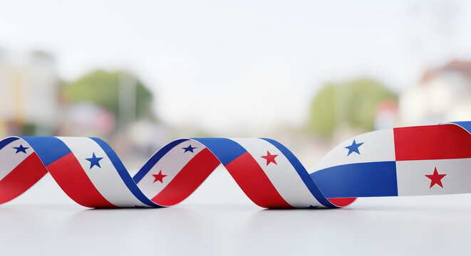 Panama Independence Day celebration with festive ribbon in national colors. Panama Independence Day is a patriotic time. The blue, white,