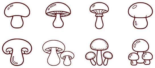 Collection of Simple Outline Mushroom Illustrations
