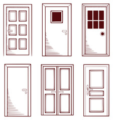 Collection of Six Different Door Illustrations in Outline Style