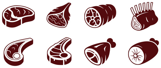 Collection of Stylized Meat Cuts Icons