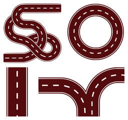 Collection of stylized road segments and circular paths