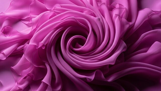 Wavy pink satin or chiffon fabric with flowing smooth folds. Abstract silk banner background for celebration, elegant cosmetic design, advertising of clothing designers, and couturiers with copyspace.