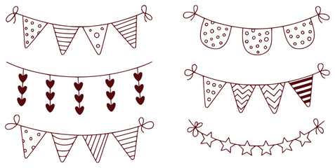 Hand-Drawn Party Bunting Flags with Hearts, Stars, and Patterns