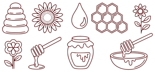 Honeycomb, Flowers, and Honey Dipper Icons