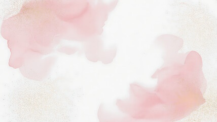 Fototapeta premium Elegant watercolor background with soft pink hues and delicate gold glitter accents isolated on white background