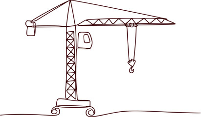 Simple Line Drawing of a Construction Crane with a Hook
