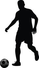 Silhouette of a soccer player kicking a ball against a white background