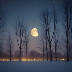 Hello winter season with winter trees background in the night