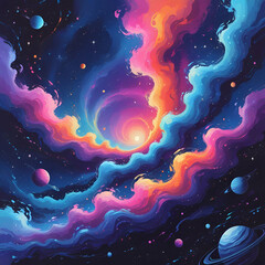 Gradient surrealist galaxy illustration