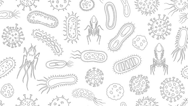 Doodle seamless pattern with viruses and germs vector illustration background