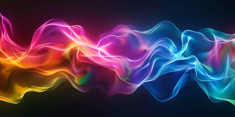 Vibrant wave of colorful smoke or light flowing against a dark background